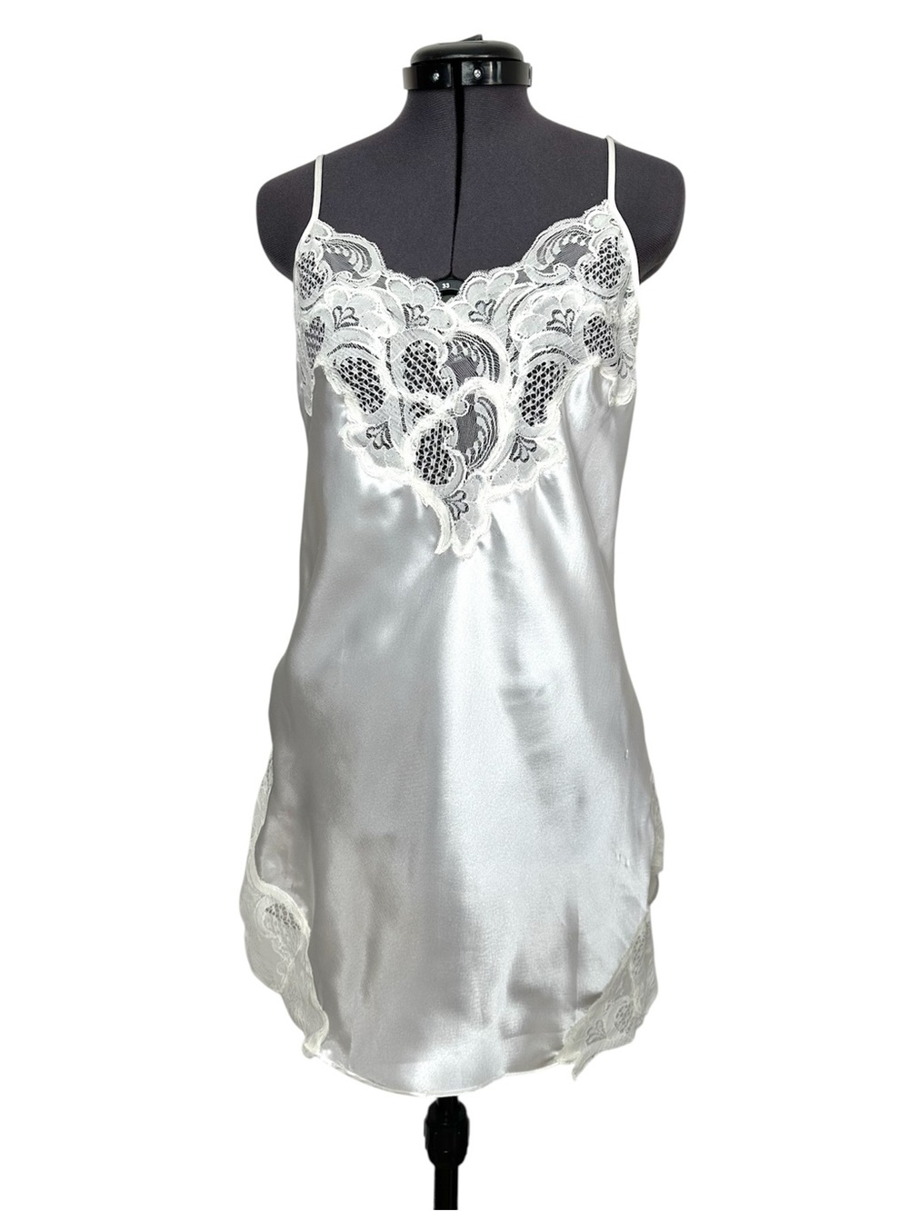 Vintage Victoria Secret Gold Label White Satin Lace Slip Dress Feminine Y2K Sexy